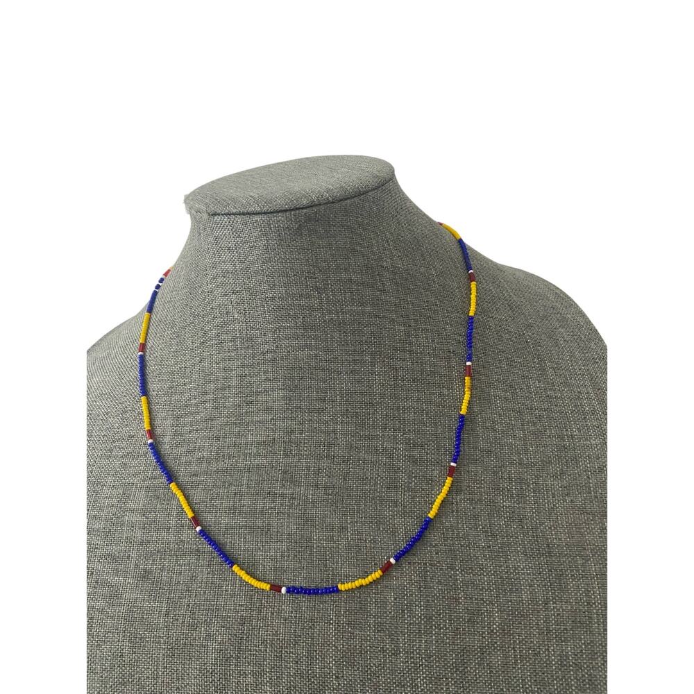 Blue and yellow beaded necklace